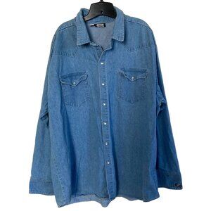 VTG Shelbi Ranch Blue Denim Shacket Mens 3XL 90s Southwest Pearl Snaps USA